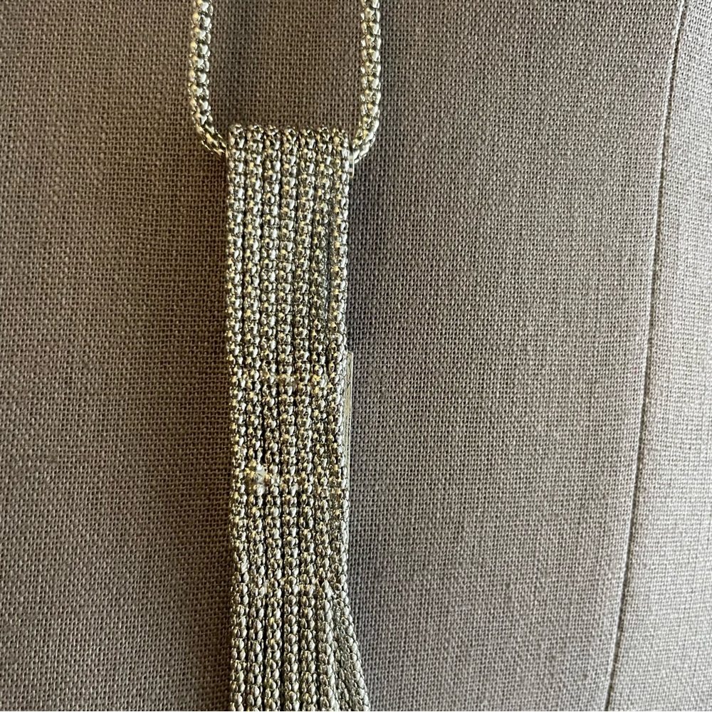 Long Silver Necklace With Rectangular Tassel Pend… - image 5